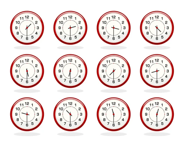 Ensemble d'horloges rouges pour les heures d'ouverture. Version demi heures passées — Image vectorielle