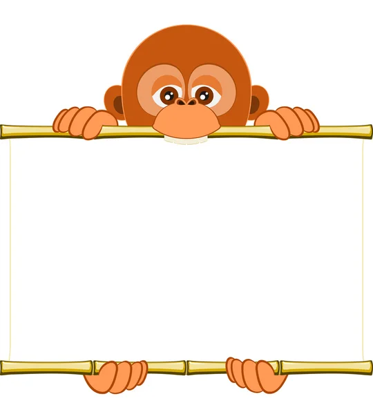 Cachorro de orangután de dibujos animados sosteniendo una hoja de papel en blanco — Vector de stock
