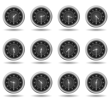 İş saatleri için siyah saatler kümesi. Buçuk saat sürüm