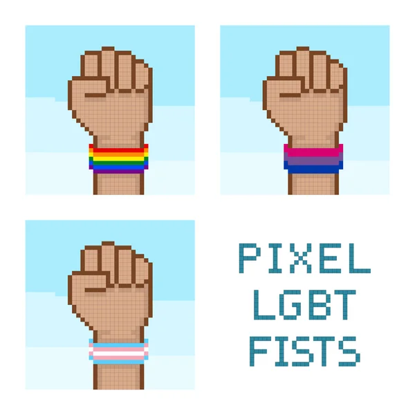 Puños pixelados con vector de pulseras LGBT — Vector de stock