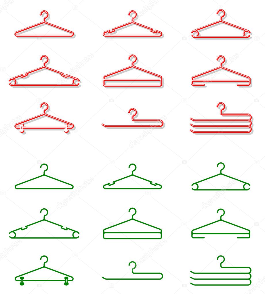 Set of plastic clothes hangers. Shaded and silhouette.