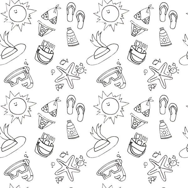 Summer icon set in thin line style, pattern