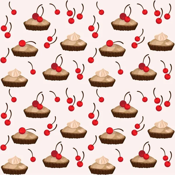 Patrón Sin Costuras Pasteles Cupcakes Cerezas Sobre Fondo Rosa Pastel — Archivo Imágenes Vectoriales