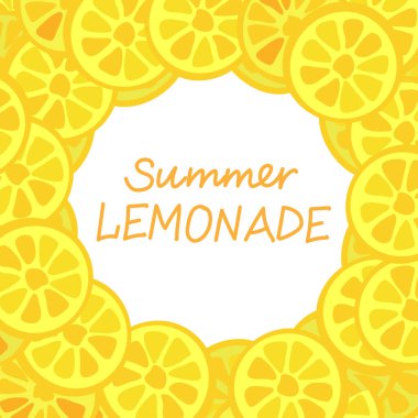 Limon dilimleri ve harfli yaz limonatasından yapılmış bir çerçeve resmi olan vektör pankartı.