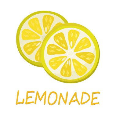 Parlak sarı limonata harfleri ve limon dilimlerinin vektör çizimi.