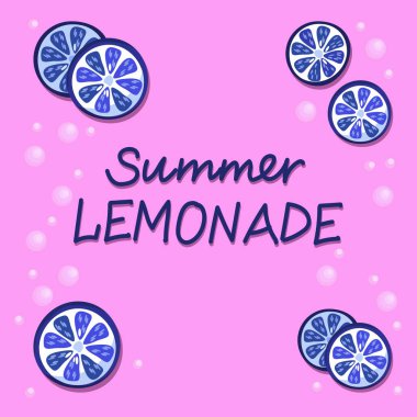 Pembe üzerine mavi renkli turunçgillerin parlak vektör çizimi. Canlı limonata partileri için psikedelik bir limon..