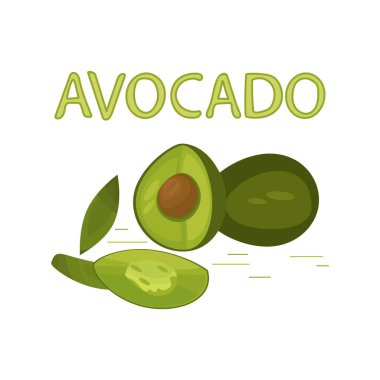 Avokado vektör illüstrasyonunu harf içeren düz bir şekilde göster.
