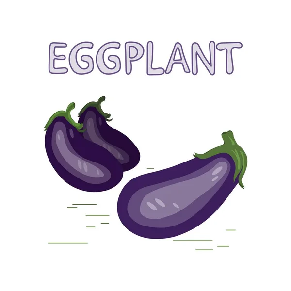 Illustrazione Vettoriale Melanzana Con Lettering Logo Banner Cucina Vegana — Vettoriale Stock