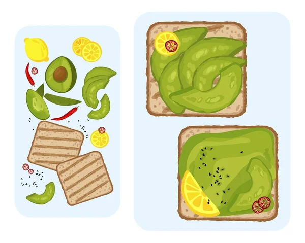채소와 토스트는 아보카도 삽화와 만들었습니다 건강에 식사와 식사의 — 스톡 벡터