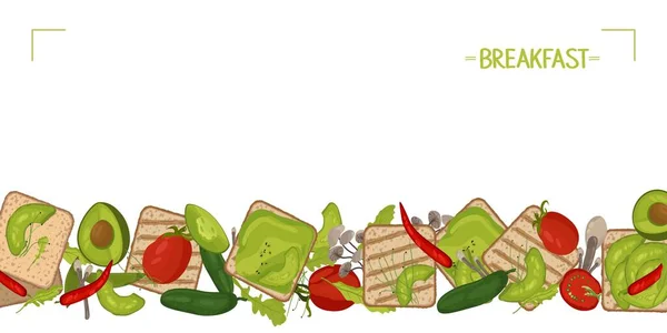 Banner Des Gesunden Frühstücks Mit Appetitlich Hellem Gemüse Und Toastbrot — Stockvektor