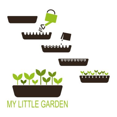 Saksılarda büyüyen yeşil bitkilerin vektör çizimi.