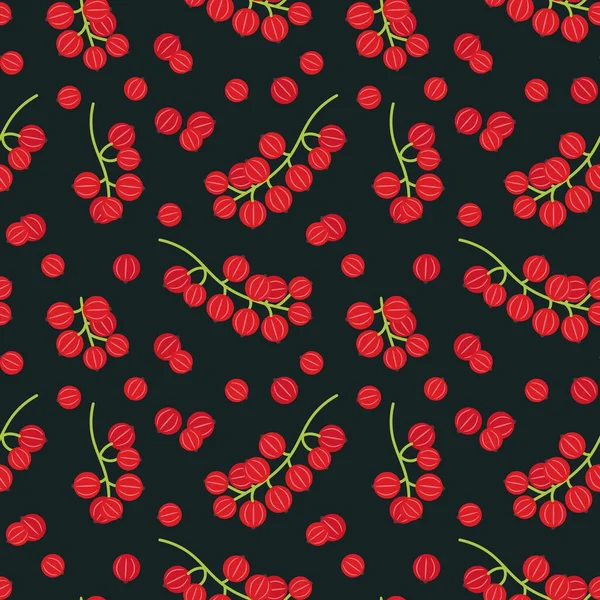Seamless Vector Pattern Branches Berries Red Currant Dark Background — Stock Vector