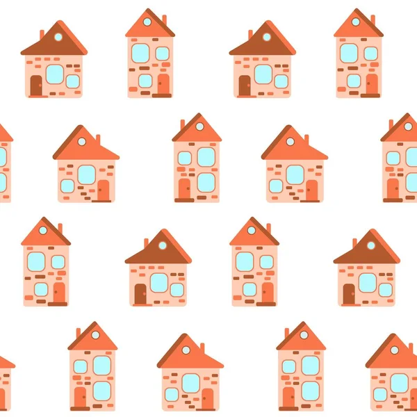 Cute Little Houses Seamless Vector Pattern White Background Children Print — Stock Vector