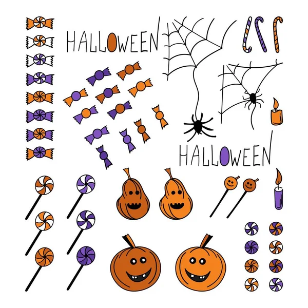 Conjunto Vetor Feliz Feriado Halloween Adesivos Para Decoração Fazer Cartões — Vetor de Stock