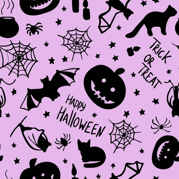 Ilustração Vetorial Decoração Feriado Halloween Imprimível Padrão Sem Costura Brilhante — Vetor de Stock