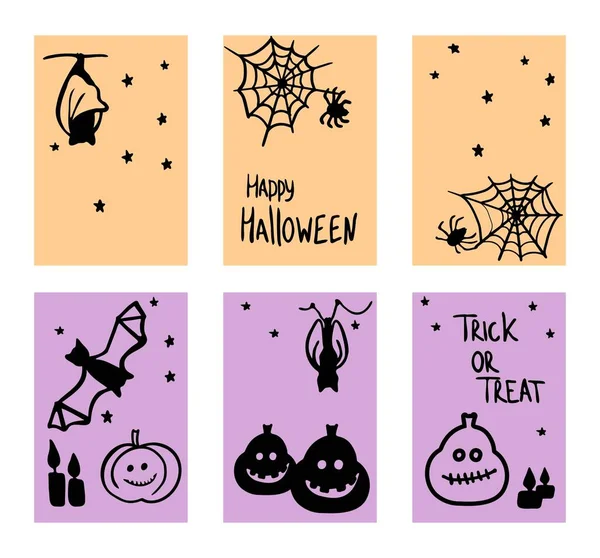 Conjunto Ilustrações Vetoriais Cartões Para Feriado Halloween Coleção Ilustrações Com — Vetor de Stock