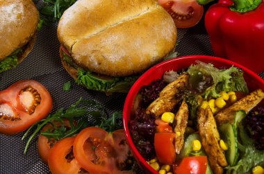 Closeup of burger made from vegetables and beef