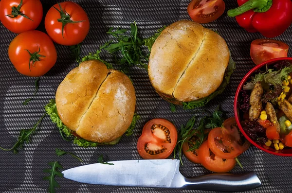 Closeup of burger made from vegetables and beef