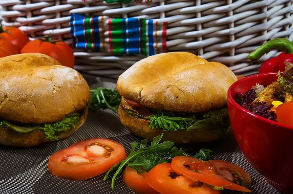 Closeup of burger made from vegetables and beef