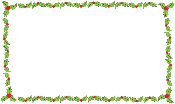 Holly Yaprakları ve Beyaz Arkaplanda Renkli Böğürtlenlerle Noel Sınırı
