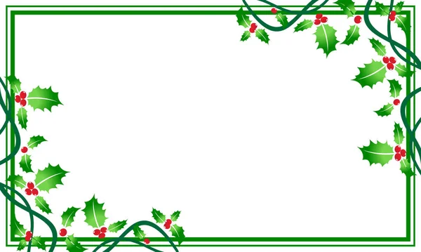 Kırmızı Böğürtlenli ve Yeşil Yapraklı Noel Holly Sınır Çerçevesi