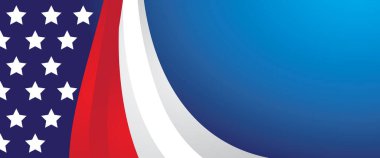 Mavi zemin üzerinde yıldızlar olan soyut kırmızı ve beyaz dalgalar