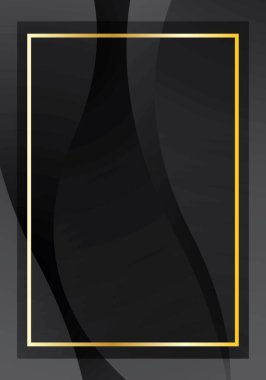 Siyah dalga gradyan soyut dijital arkaplan içeren altın çerçeve