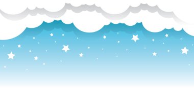 Beyaz bulutlar ve yıldız parçacıklarıyla mavi gökyüzünün tasviri