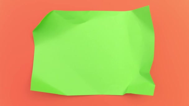 Анимация Стоп Движения Зеленый Бумажный Шар Разворачивается Оранжевом Фоне Зеленый — стоковое видео