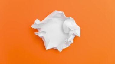 Hareket Animasyonunu Durdur _ Turuncu arkaplanda açılan beyaz kağıt top