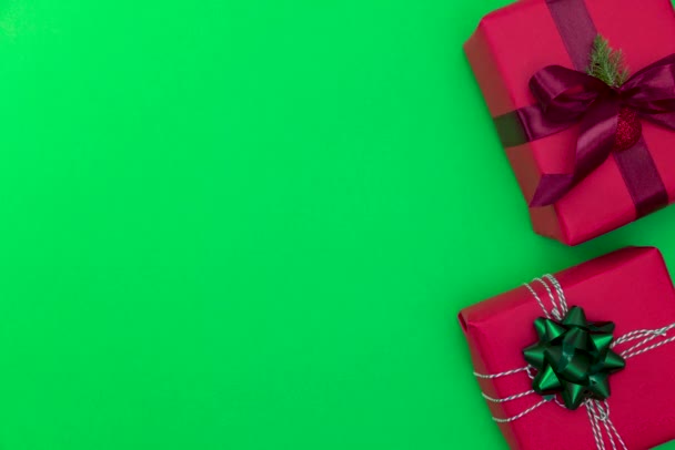 Tarjeta Navidad Con Cajas Regalo Sobre Fondo Verde Stop Motion — Vídeo de stock