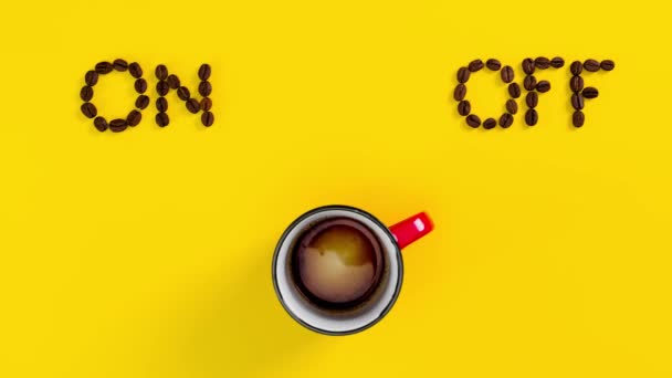 エスプレッソコーヒーと電源スイッチのカップ ストップモーションアニメーション — ストック動画