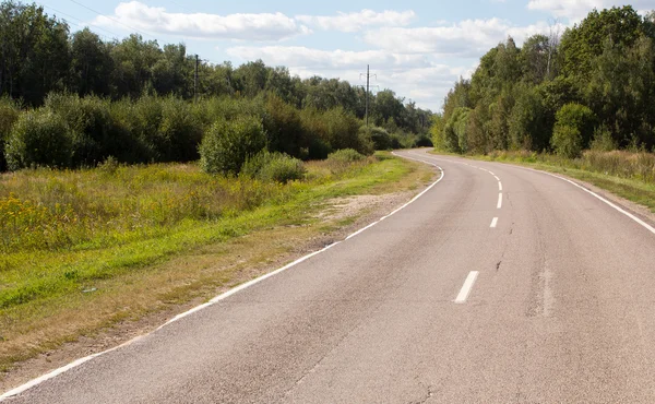 Route sinueuse, disparaissant dans la forêt — Photo