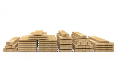 Beyazlar üzerinde tahta yığınları. 3B illüstrasyon 