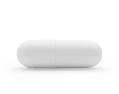 Beyaz tıbbi kapsül beyaz üzerine izole edilmiş. 3B illüstrasyon 