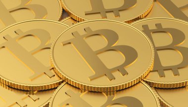 Altın bitcoin para yığını. 3d illüstrasyon