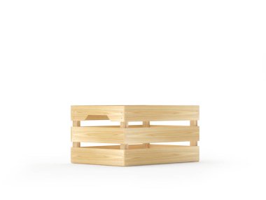 Beyaza izole edilmiş boş bir tahta kutu. 3B illüstrasyon