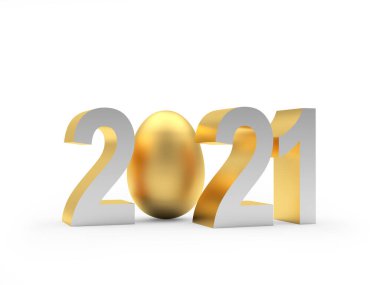 2021 numara, altın yumurtası beyaza izole edilmiş. 3d illüstrasyon 