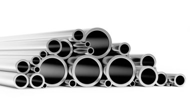Bir yığın metal boru yığını. 3d illüstrasyon