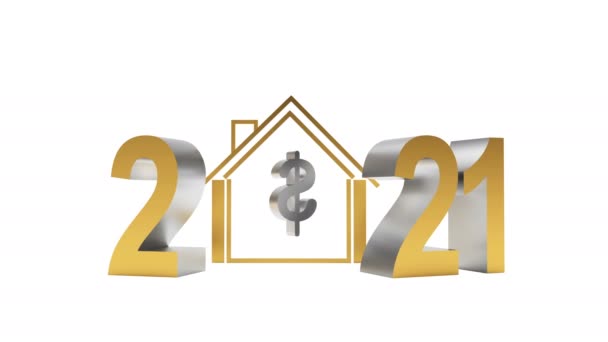 Ouro Número 2021 Uma Casa Com Sinal Dólar Gira Dentro — Vídeo de Stock