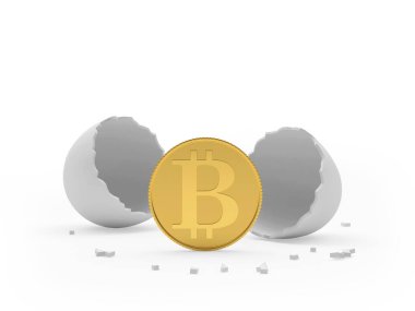 Kırık yumurta kabuklu bitcoin. 3d illüstrasyon 
