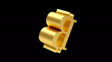 Bitcoin işareti siyah üzerine çevrilmiş, alfa kanalı ise 3 boyutlu animasyon. 4K çözünürlüğü 