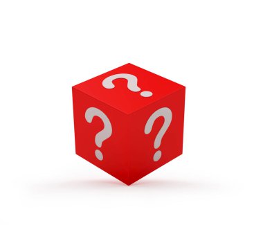 Soru işaretli kırmızı zarlar. 3d illüstrasyon 