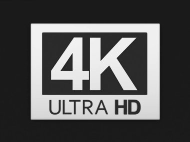 Siyah üzerine izole edilmiş gümüş çerçeveli HD 4K simgesi. 3d illüstrasyon