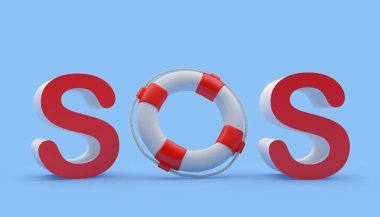 Mavi üzerinde can simidi olan bir işaret. 3d illüstrasyon