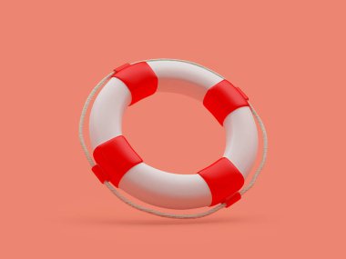 Pembeye yakın kırmızı can simidi. 3d illüstrasyon