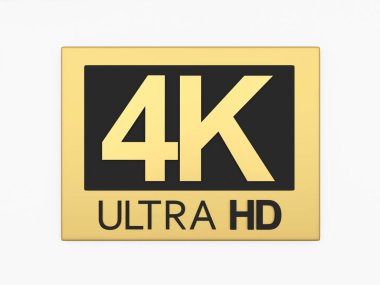 Altın çerçeveli HD 4K simgesi beyaza izole edildi. 3d illüstrasyon