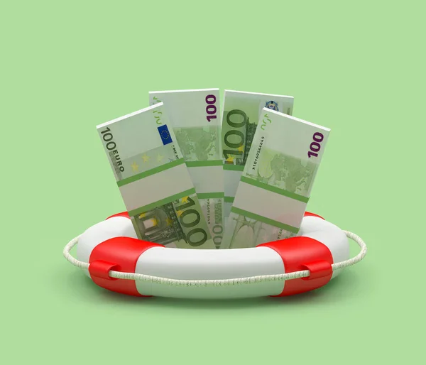 Бульбашки Банкнот Євро Рятувальному Житті Зеленому Тлі Ілюстрація — стокове фото