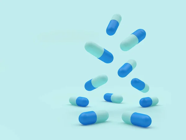 Blue Medical Capsules Fall Turquoise Illustration — Stock Photo, Image