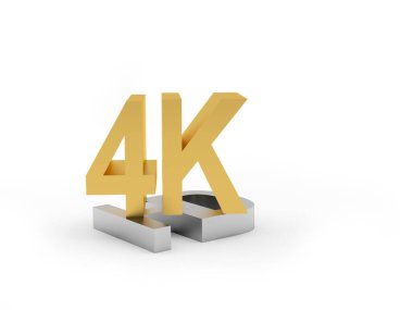 Beyaz üzerine izole edilmiş gümüş ve altından yapılmış HD 4K logosu. 3d illüstrasyon